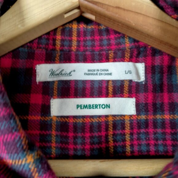 Woolrich Pemberton Flannel Shirt Women Large Oink Blue Gold Plaid Cabincore Work - Picture 7 of 12